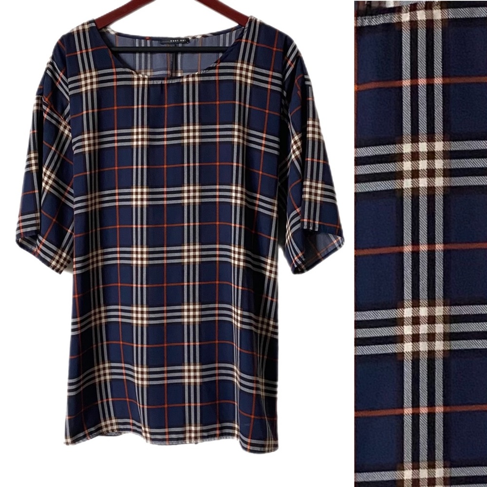 WEST KEI Top Tunic Blouse Plaid Back Waist Tie Sz 1X